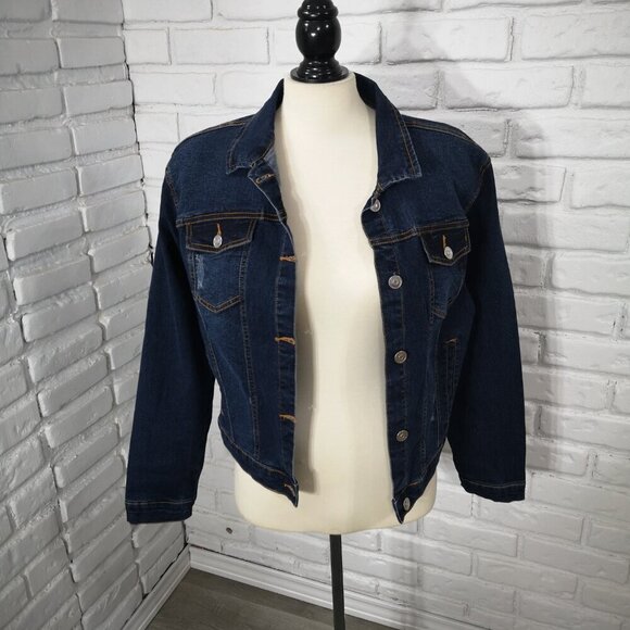 Moto Jeans Ladies Size XL Dark Wash Blue Button Front Jean Jacket - Picture 4 of 12